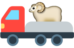The original Truck Sheep illustration was created from a combination of emojis: a truck and a ram. The ram is sitting on the truck's bed.