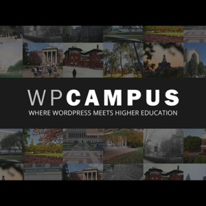 WPCampus logo with photos of college campuses